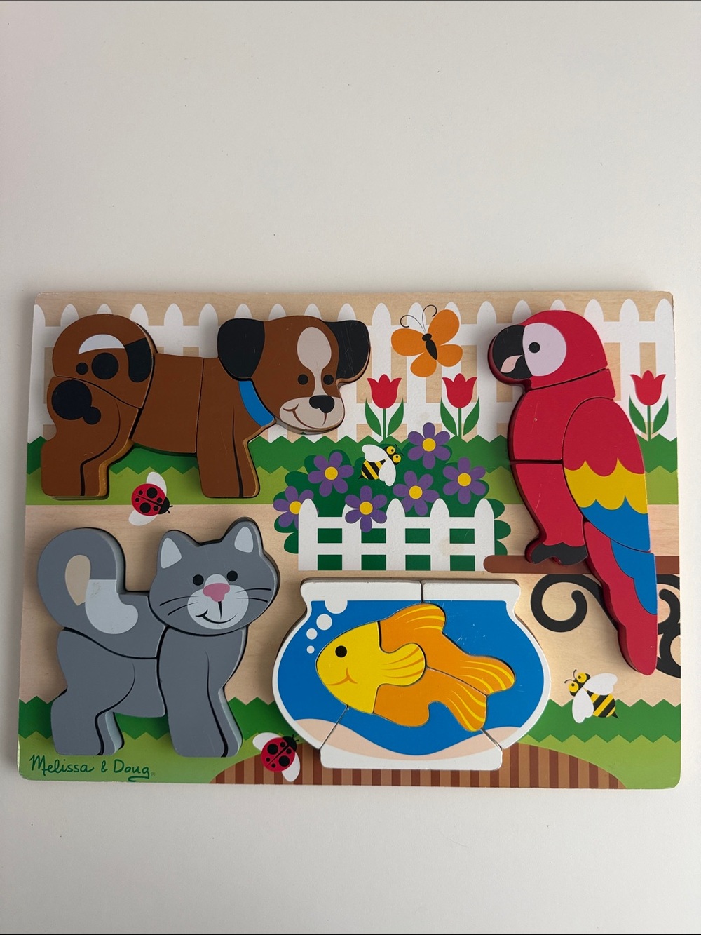 Melissa & Doug Chunky Wooden Jigsaw Puzzle  - Pets - Cat - Dog - Fish - Bird